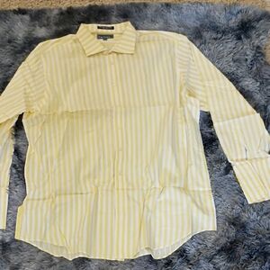 Calvin Klein Men's Casual Yellow and White Striped Shirt